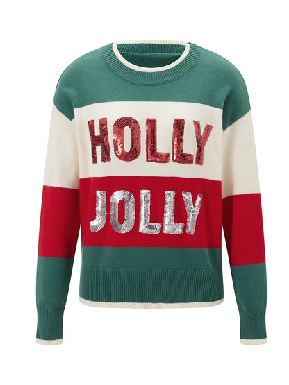 holly jolly sequin striped crew sweater