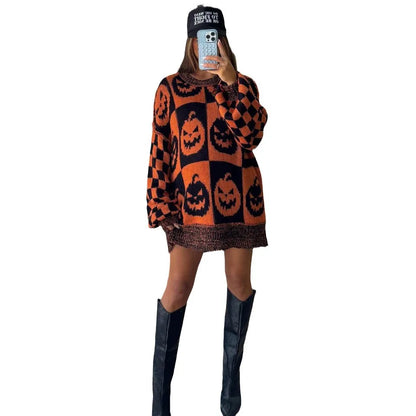 halloween checkered crew sweaters