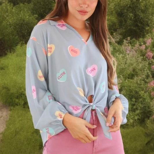 sweetheart front tie shirt