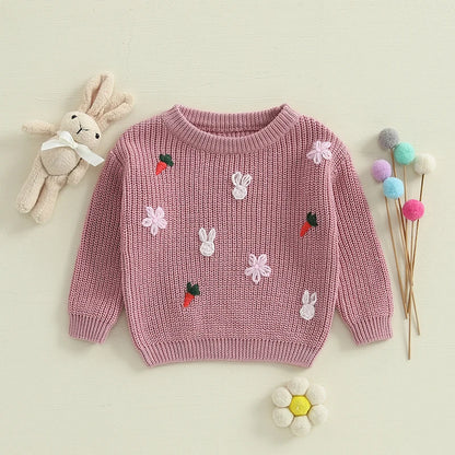 carrot + rabbit knit kids crew sweater