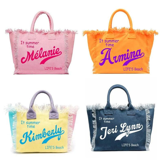 personalized tassel beach tote bag