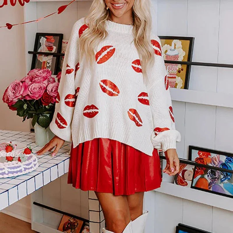 kiss me all over sequin crew sweater