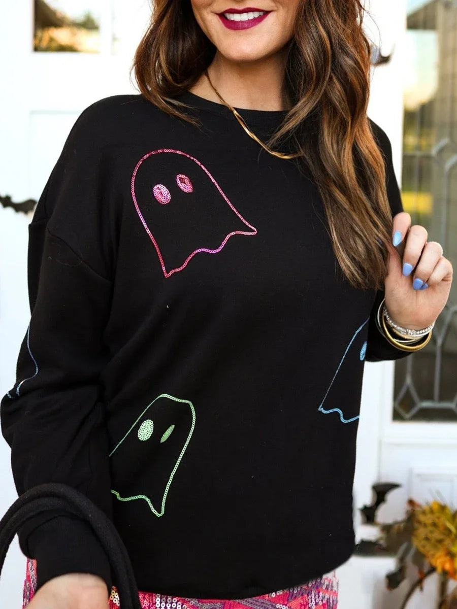 ghouls + glitter sequin crew sweater - basil boutique