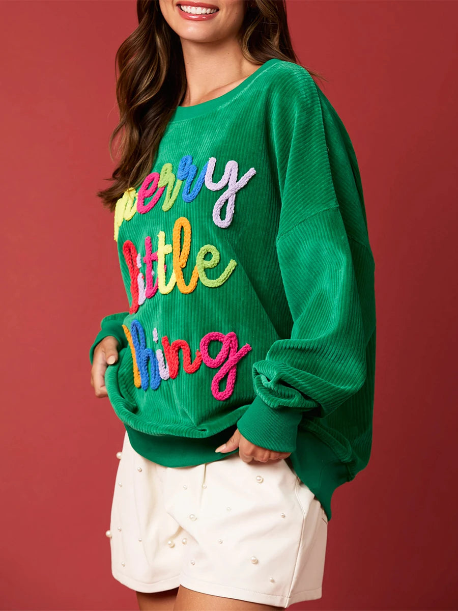 merry little things embroidered crew sweater - basil boutique