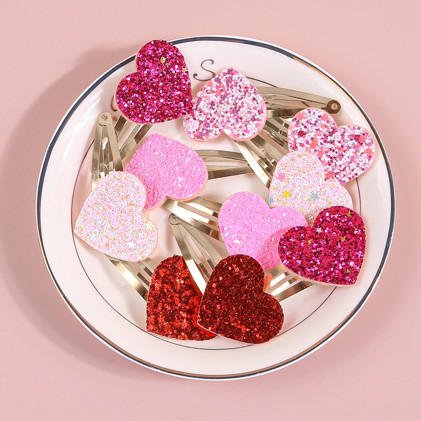 heart glitter hair clips