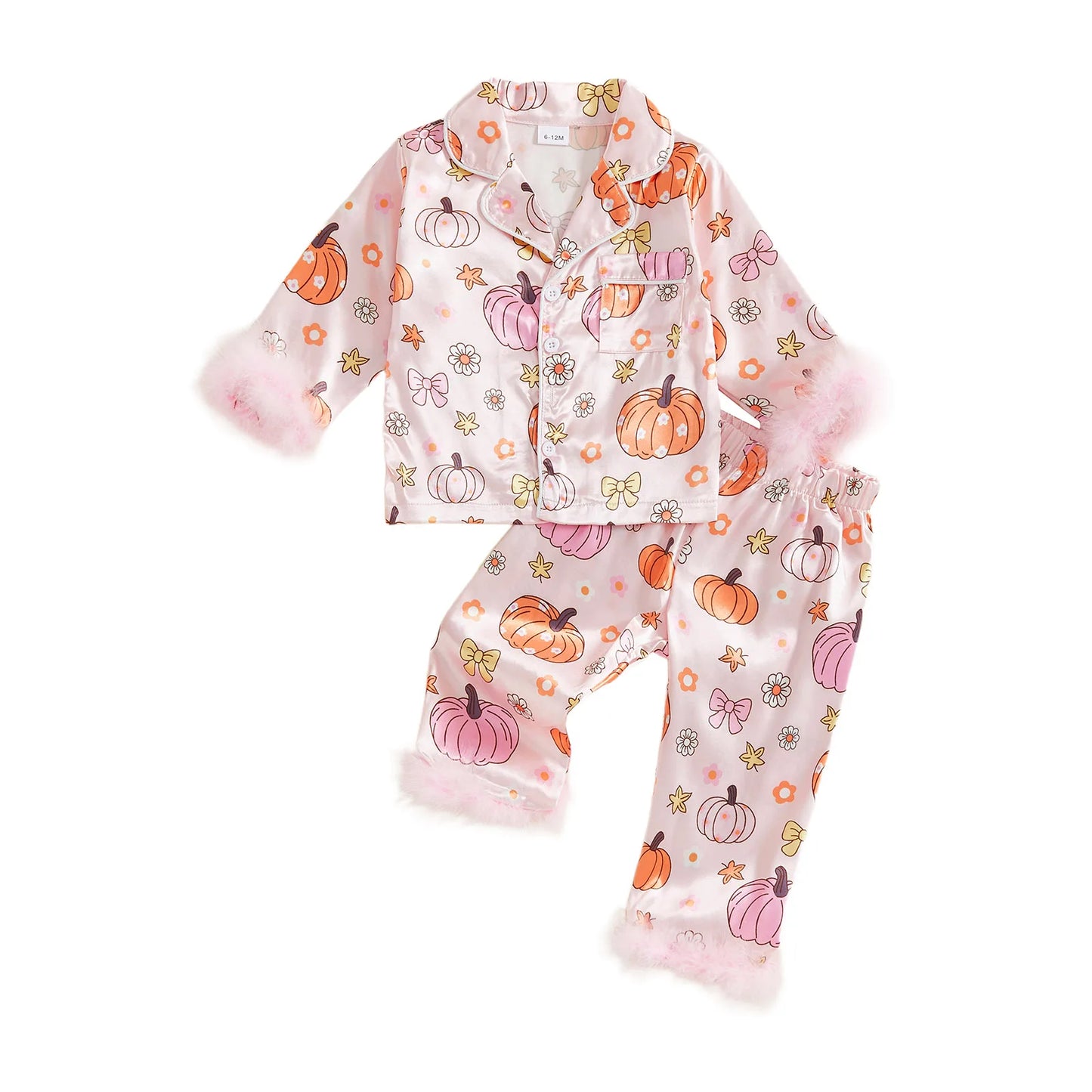 halloween satin + feather kids pajama sets