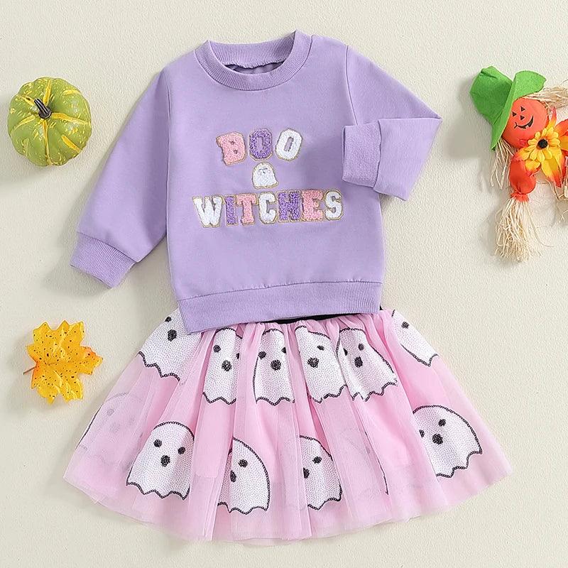 boo + witches tulle kids outfit