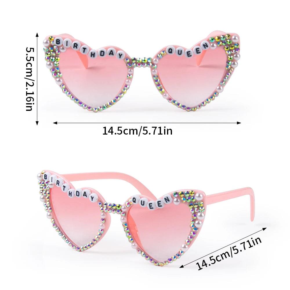 birthday queen pink rhinestone heart sunglasses - basil boutique