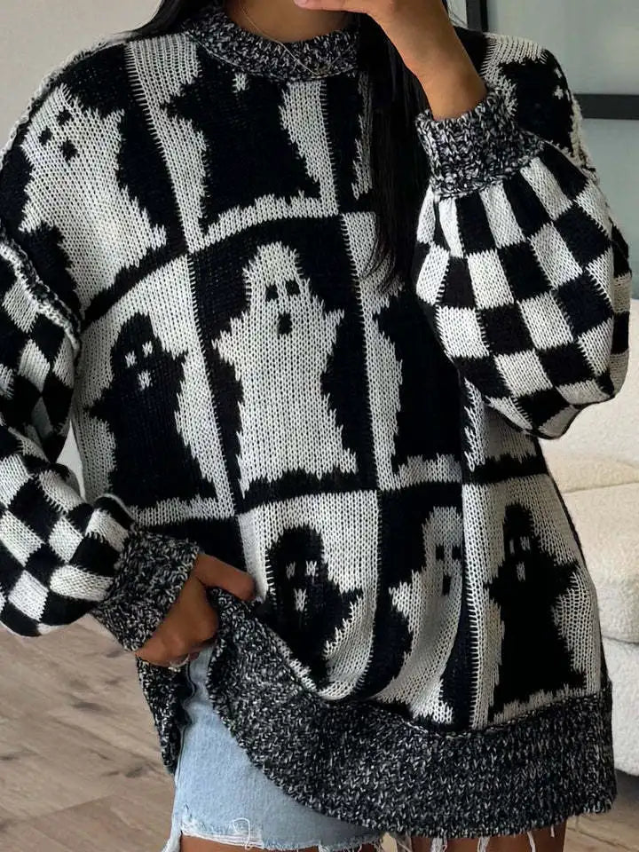 halloween checkered crew sweaters