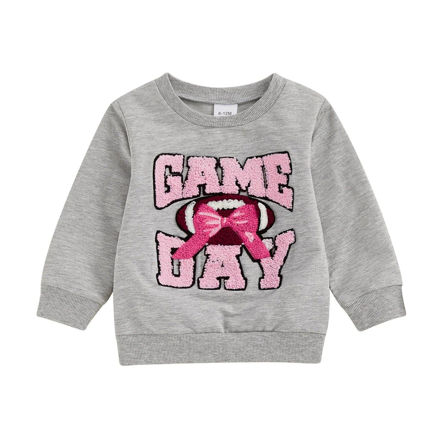 game day bow + football kids crew sweatshirt