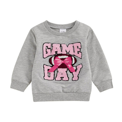 game day bow + football kids crew sweatshirt