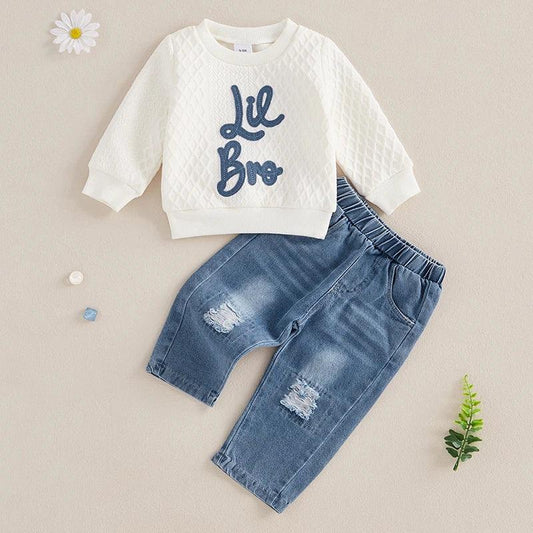 lil bro kids denim outfit - basil boutique