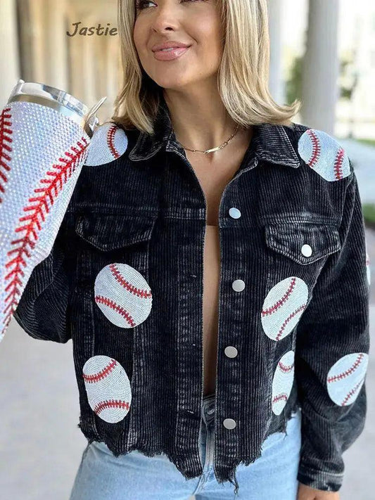 baseball sequin cropped jacket - basil boutique