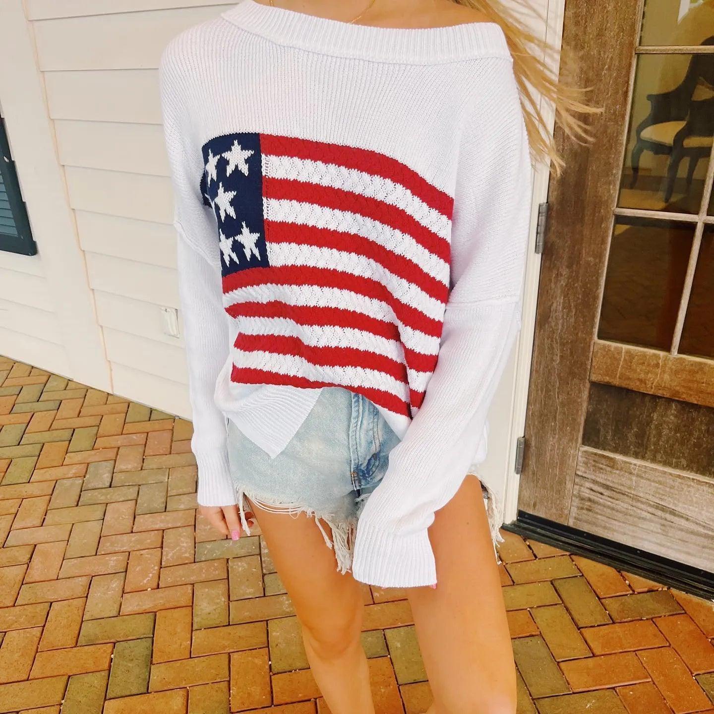 american flag knit sweater - basil boutique