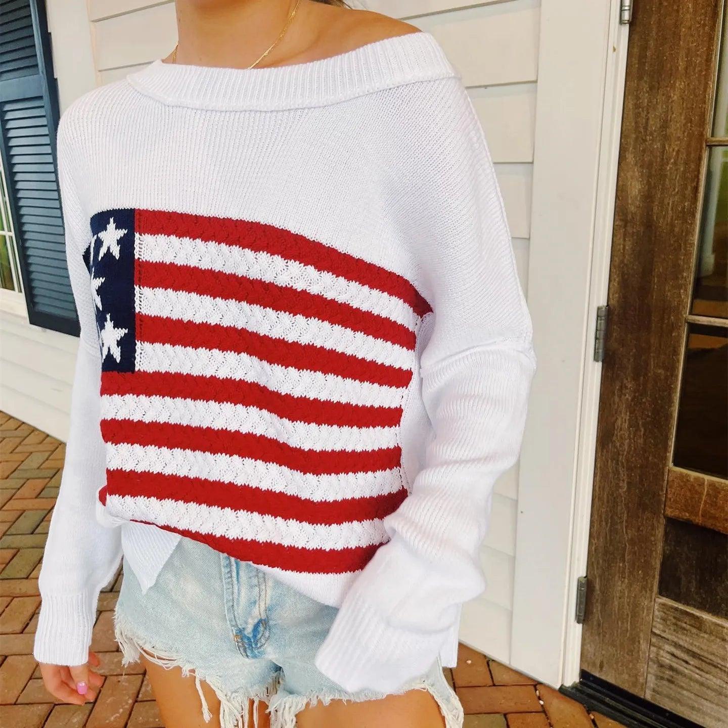 american flag knit sweater - basil boutique