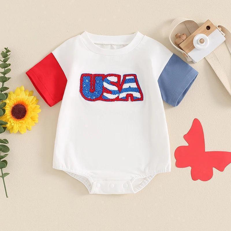 american flag patch onesie - basil boutique