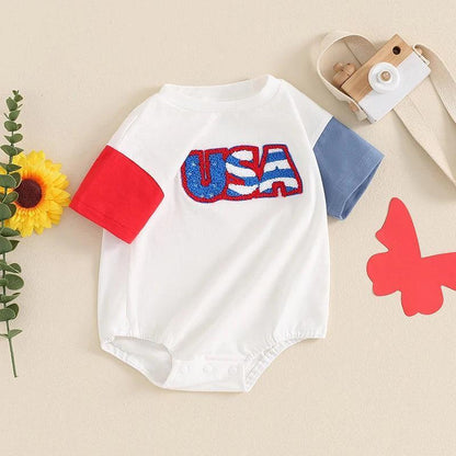 american flag patch onesie - basil boutique