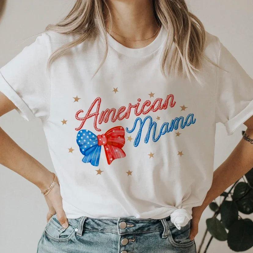 Summer Tshirts American T shirt women Fourth Of July Print Cute Women tee-shirt Short Sleeve Tee Ladies Casual Tops T-shirt - basil boutique