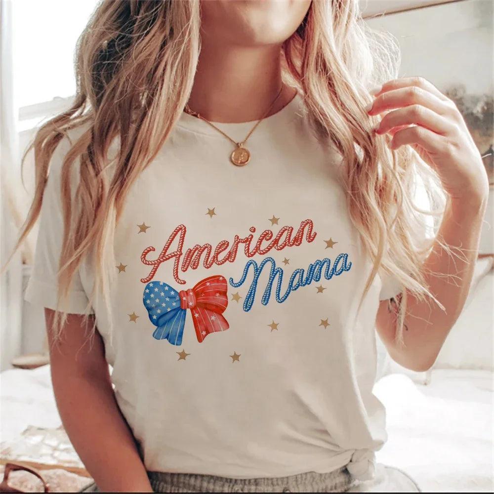 Summer Tshirts American T shirt women Fourth Of July Print Cute Women tee-shirt Short Sleeve Tee Ladies Casual Tops T-shirt - basil boutique