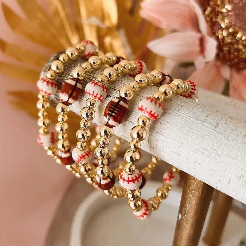 baseball + football beaded bracelets - basil boutique