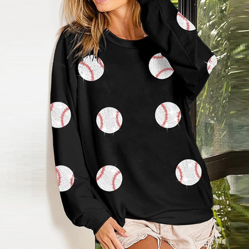 baseball sequin crew sweater - basil boutique