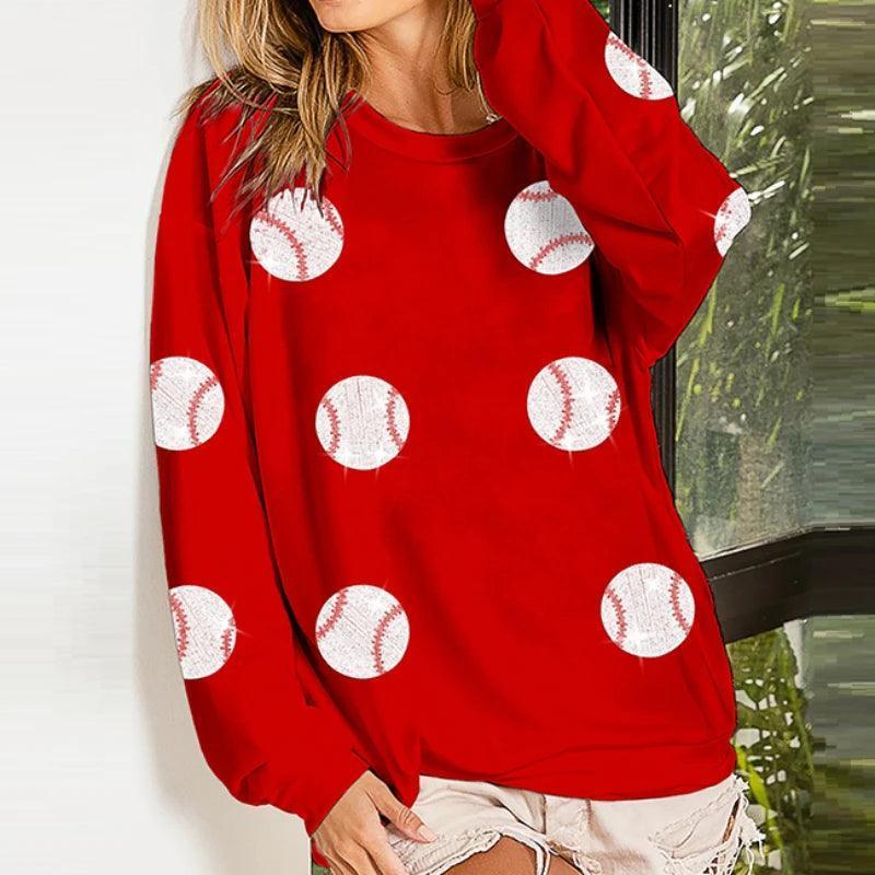 baseball sequin crew sweater - basil boutique