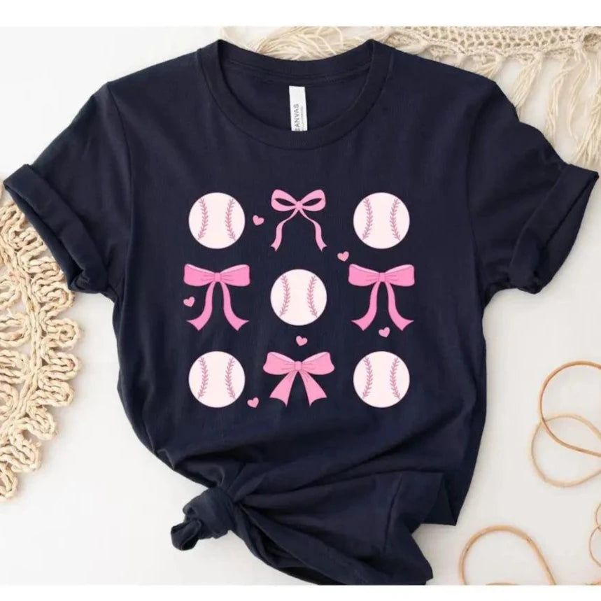 baseballs and bows t-shirt - basil boutique