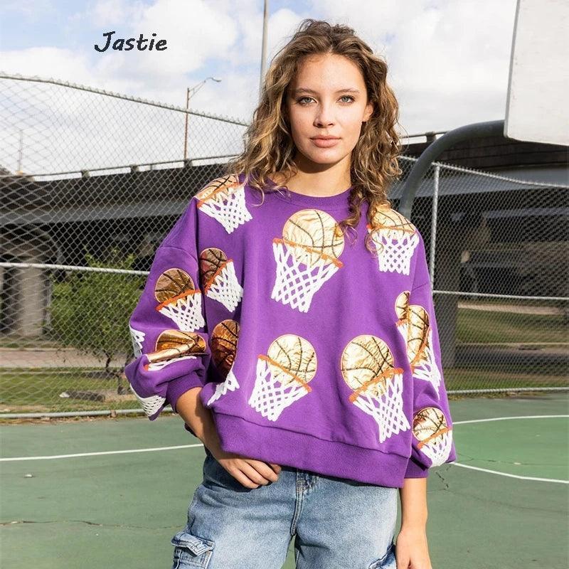 basketball hot shot sequin crew sweatshirt - basil boutique