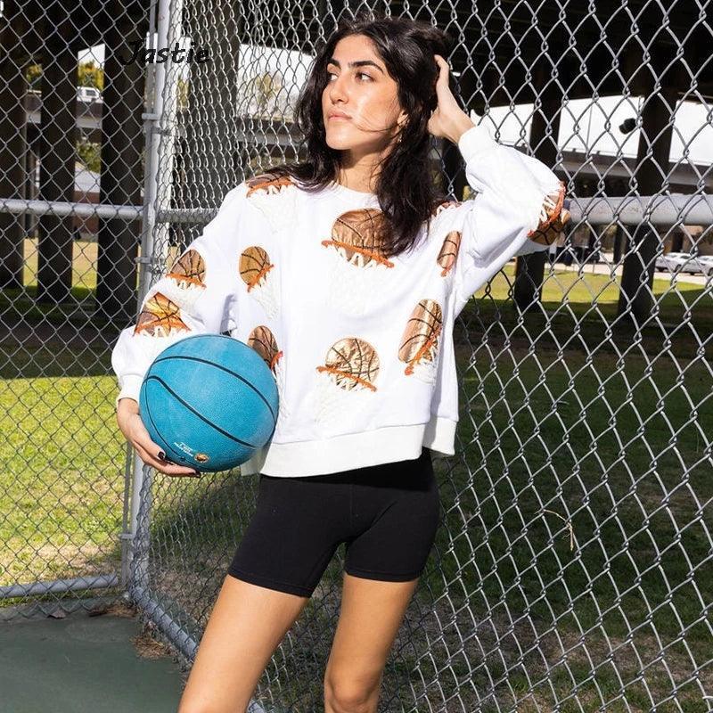 basketball hot shot sequin crew sweatshirt - basil boutique