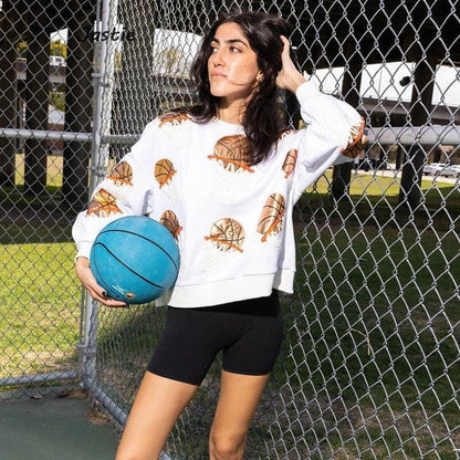 basketball hot shot sequin crew sweater - basil boutique