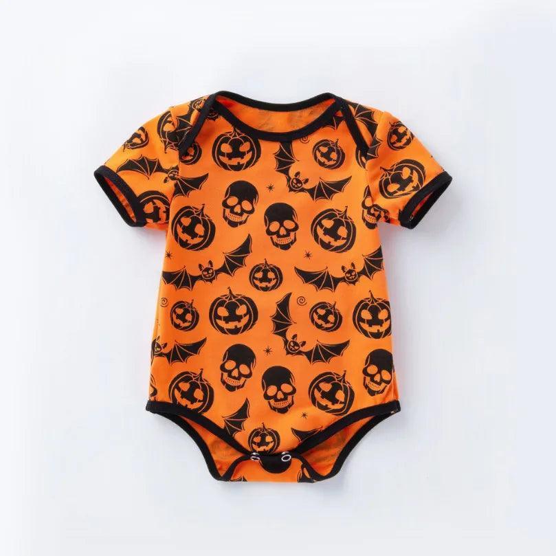 batty skulls + pumpkins onesie - basil boutique