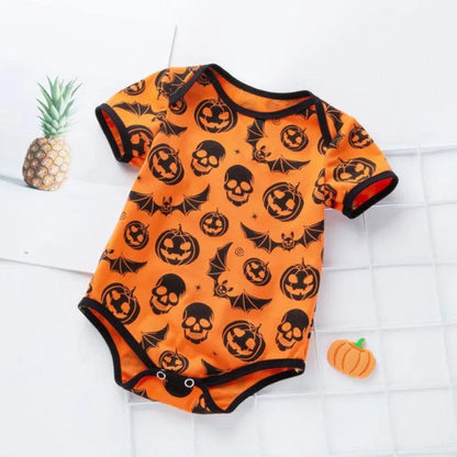 batty skulls + pumpkins onesie - basil boutique