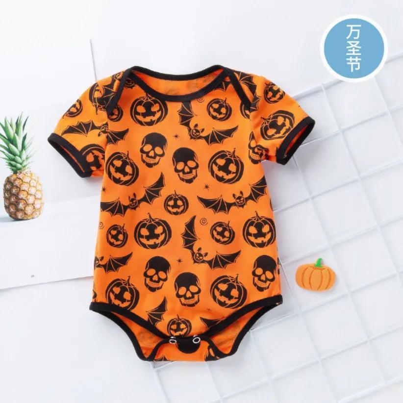 batty skulls + pumpkins onesie - basil boutique