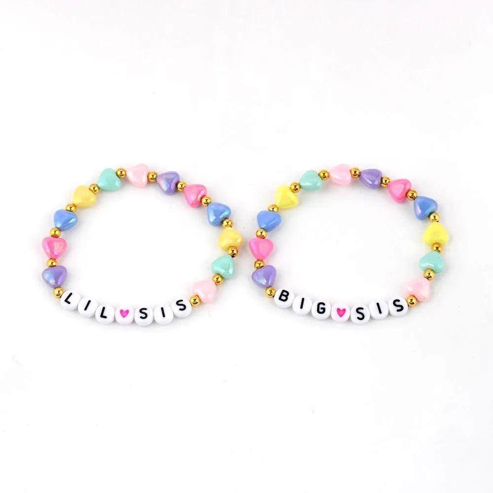 big + lil sis heart matching bracelets - basil boutique