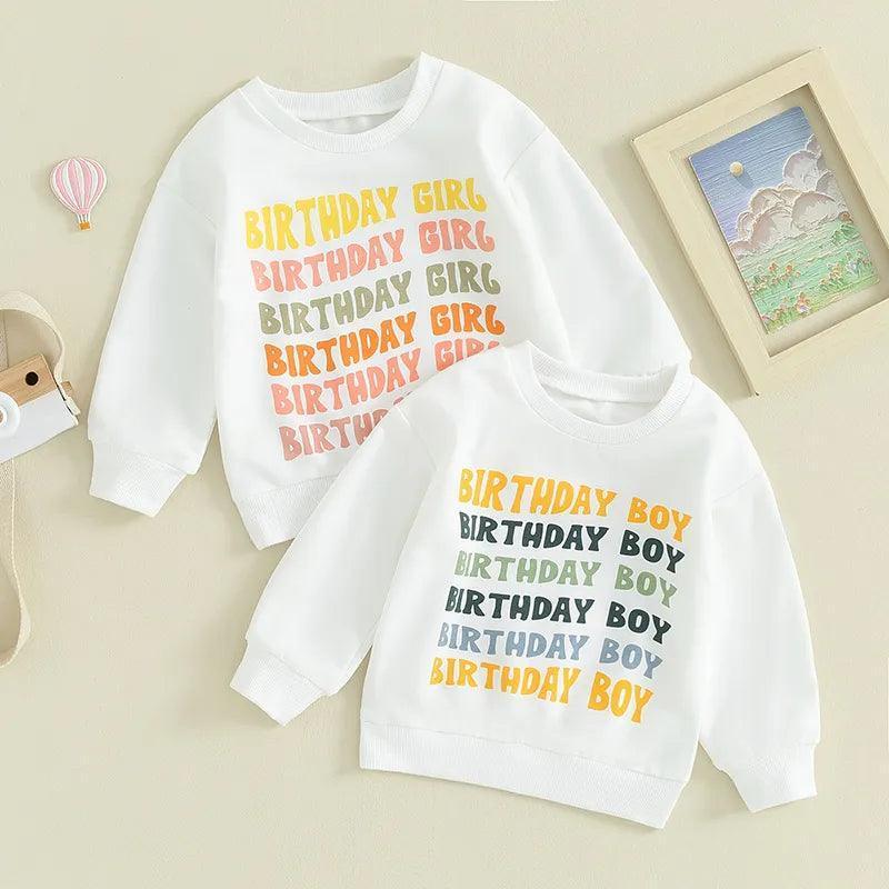 birthday boy + girl kids crew sweatshirt - basil boutique