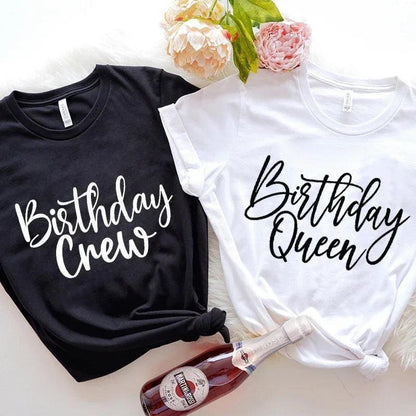 birthday crew, queen + squad t-shirts - basil boutique