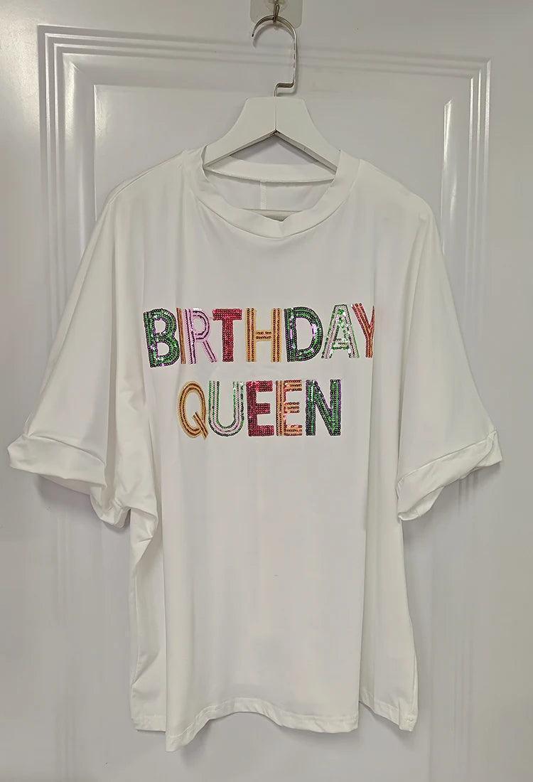 birthday queen sequin top - basil boutique