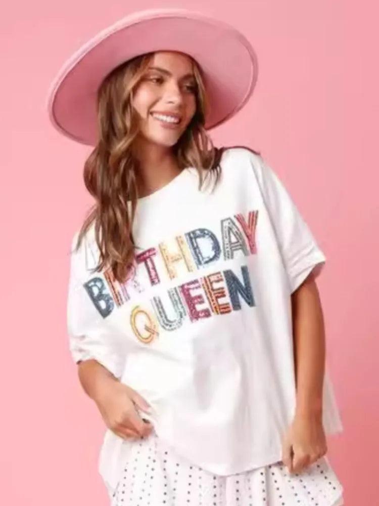 birthday queen sequin top - basil boutique