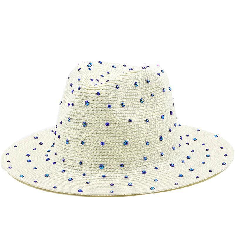 blue rhinestone sun hat - basil boutique