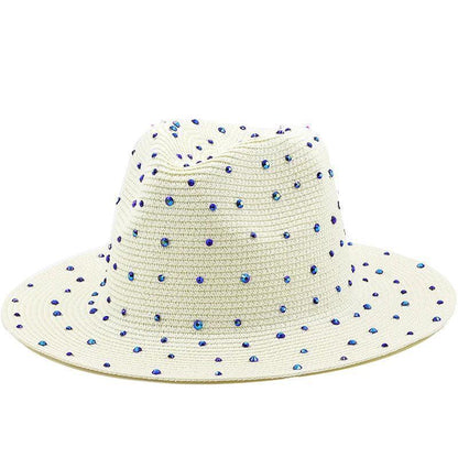 blue rhinestone sun hat - basil boutique