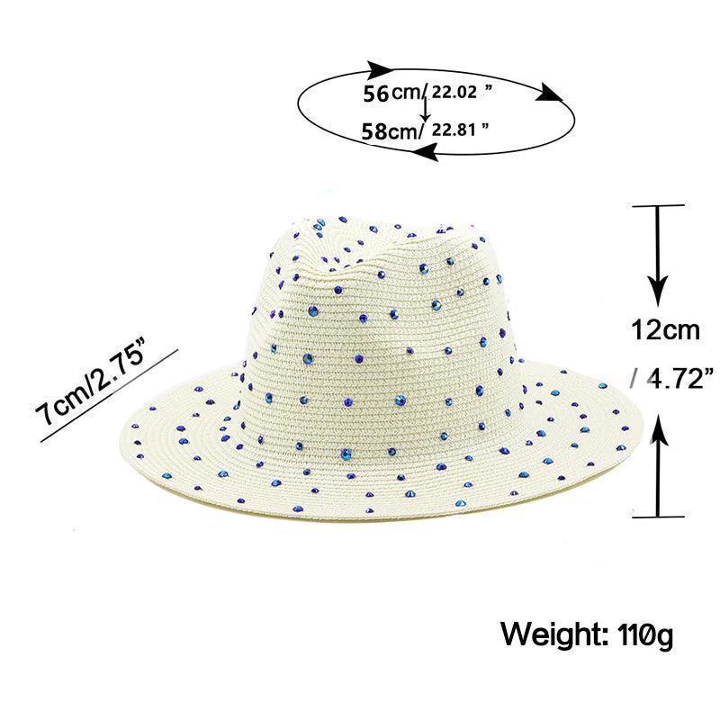 blue rhinestone sun hat - basil boutique