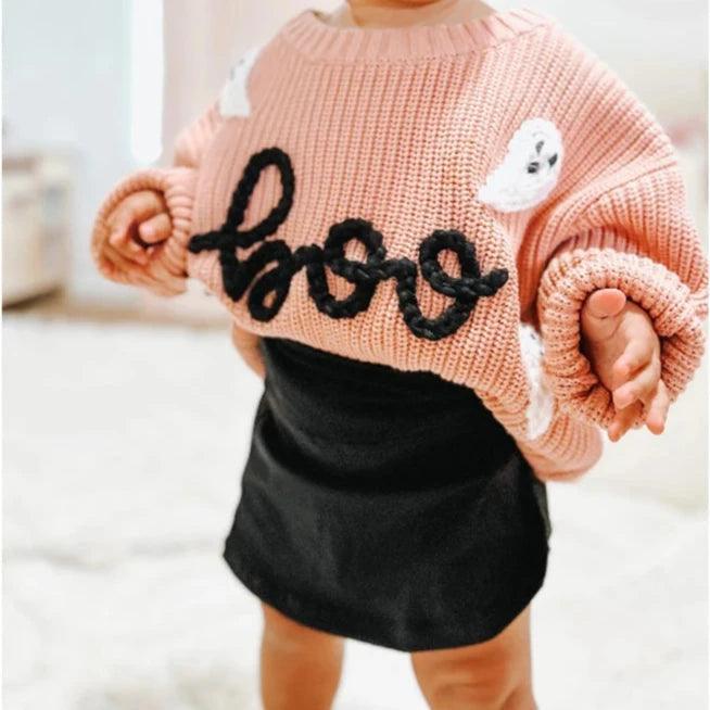 boo knit kids crew sweater - basil boutique