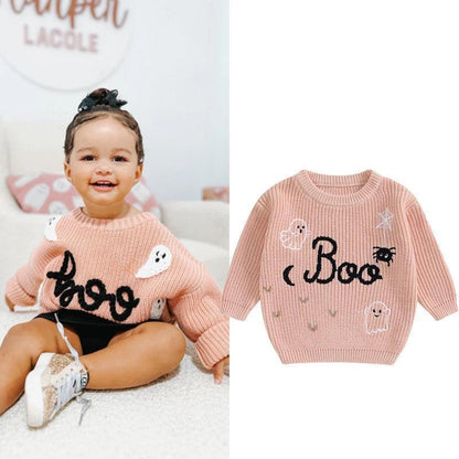 boo knit kids crew sweater - basil boutique