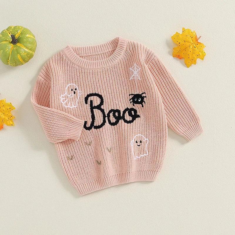 boo knit kids crew sweater - basil boutique