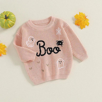 boo knit kids crew sweater - basil boutique