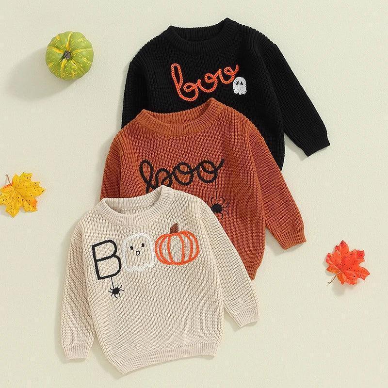 boo-tiful knit kids crew sweatshirts - basil boutique