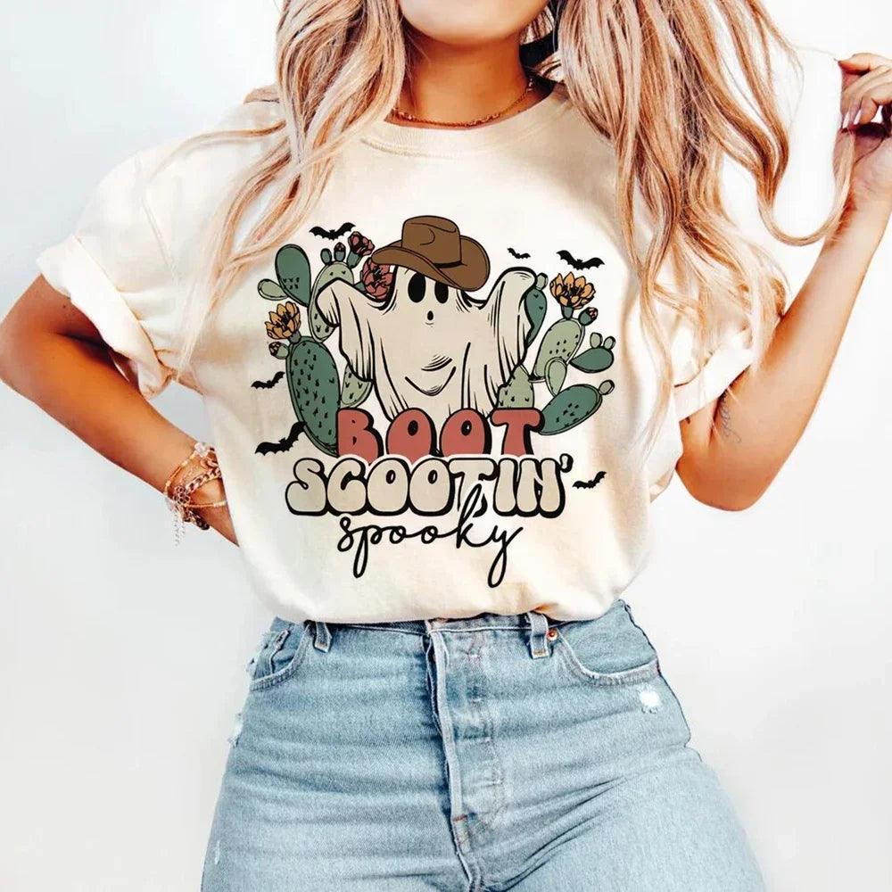 boot scootin' spooky cowgirl t-shirt - basil boutique