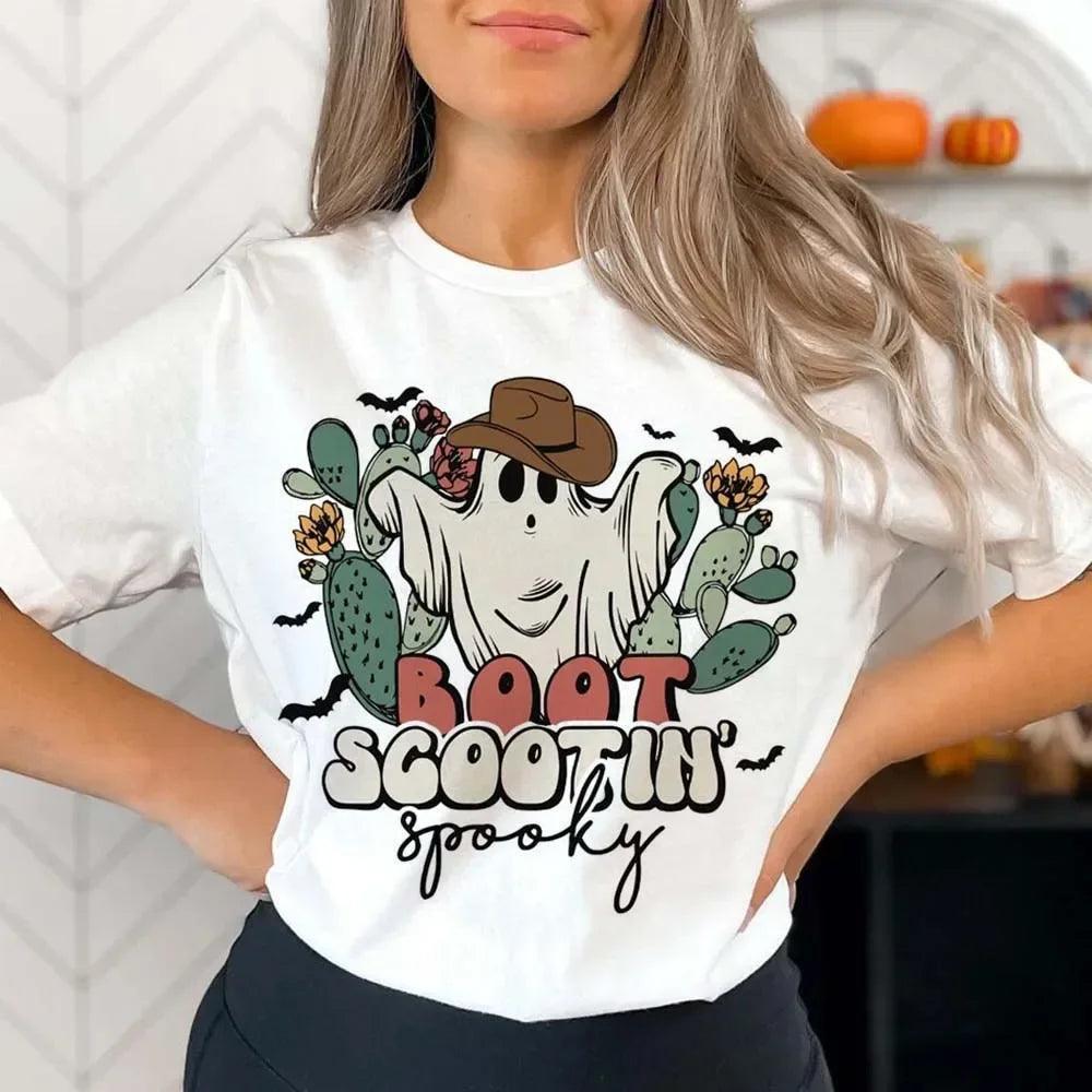 boot scootin' spooky cowgirl t-shirt - basil boutique