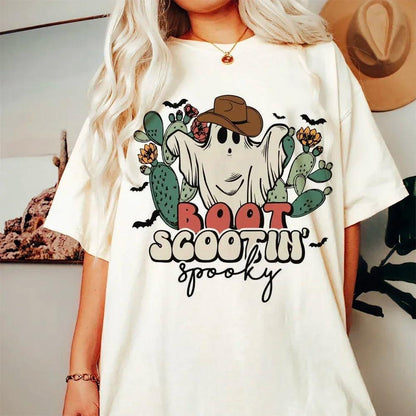 boot scootin' spooky cowgirl t-shirt - basil boutique