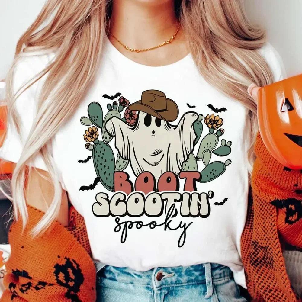 boot scootin' spooky cowgirl t-shirt - basil boutique